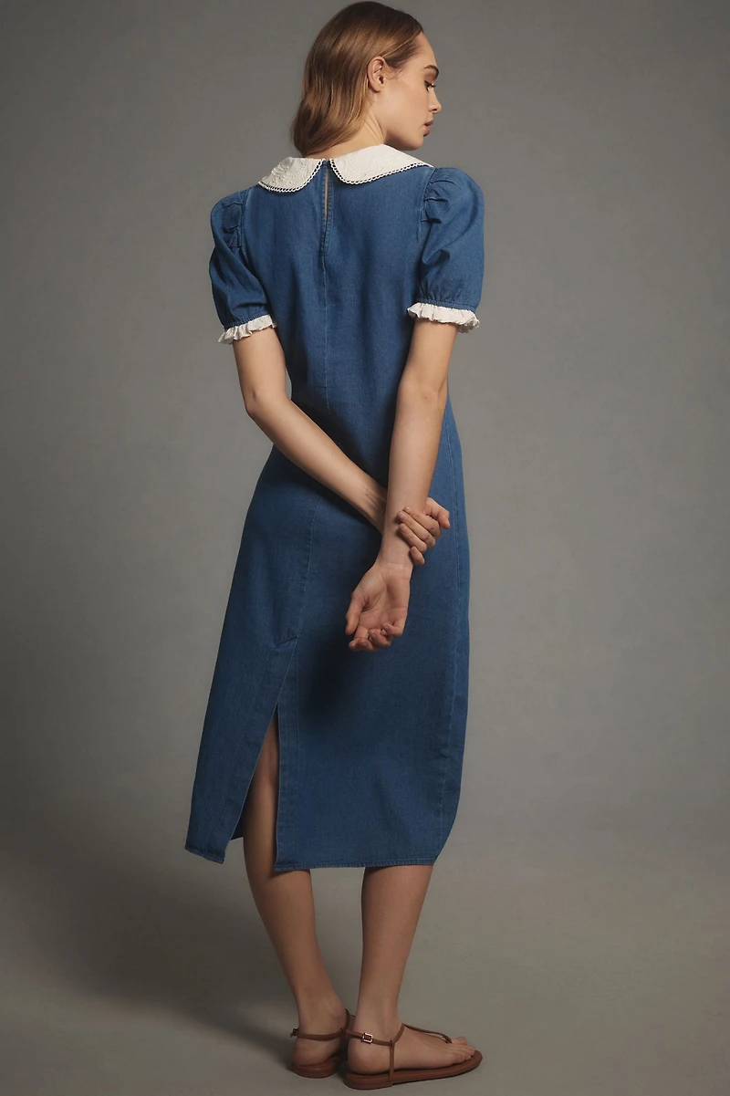 Porridge Short-Sleeve Collared Slim Midi Dress