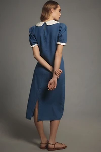 Porridge Short-Sleeve Collared Slim Midi Dress