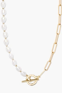 Brook & York Paperclip Chain Pearl Toggle Necklace