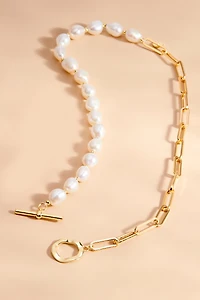 Brook & York Paperclip Chain Pearl Toggle Necklace