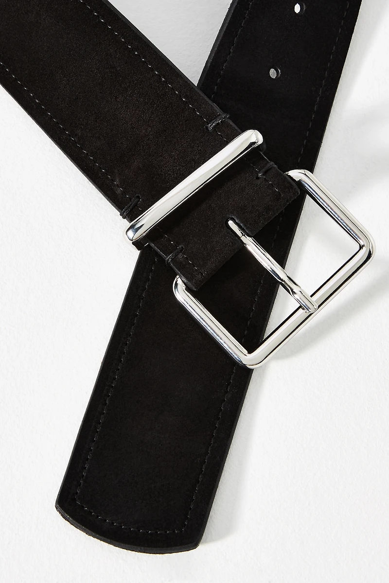 Square-Buckle Suede Belt