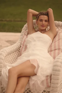 AMUR Lorelie Halter Pleated Ruffled Gown