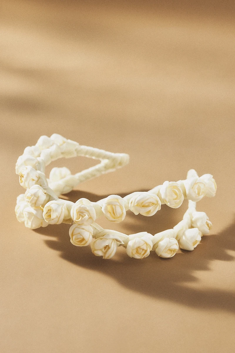 Lele Sadoughi Ivory Velvet Bouquet Crossover Headband