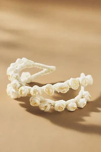 Lele Sadoughi Ivory Velvet Bouquet Crossover Headband