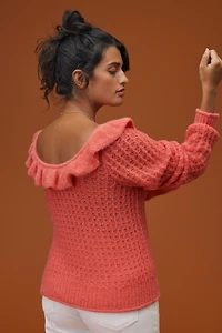 Ruffled Boat Neck Sweater