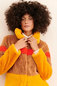 Hutch Colorblock Stripe Faux Fur Coat
