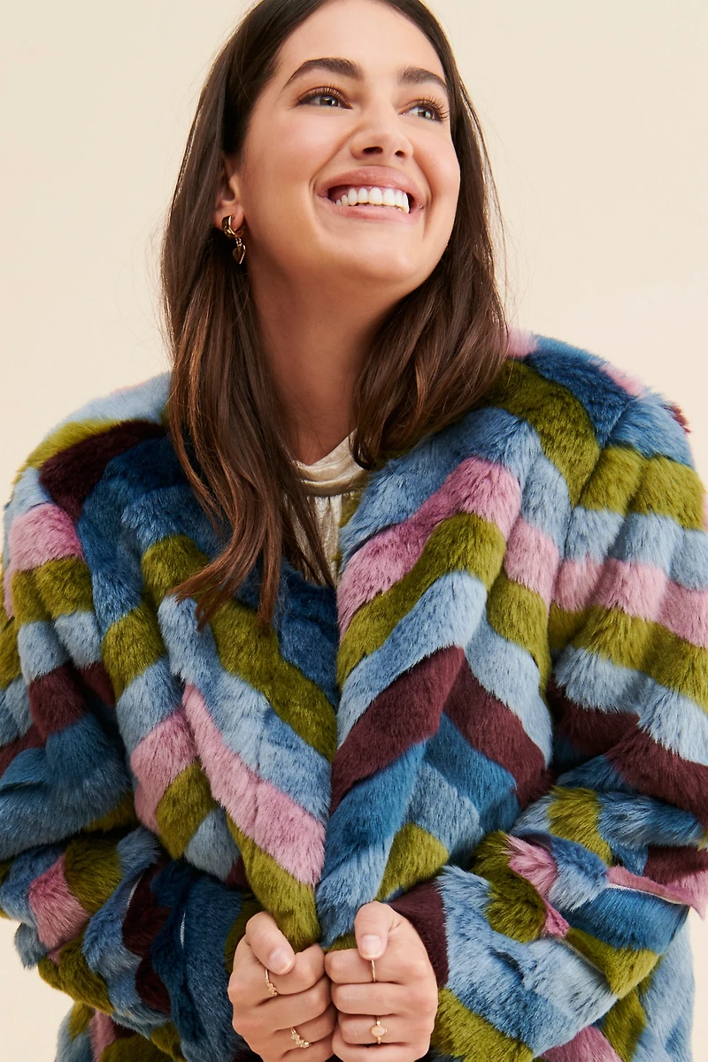 Hutch Chevron Faux Fur Coat
