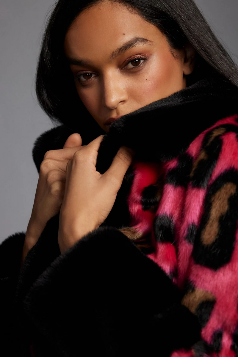 Maeve Colorblock Leopard Coat