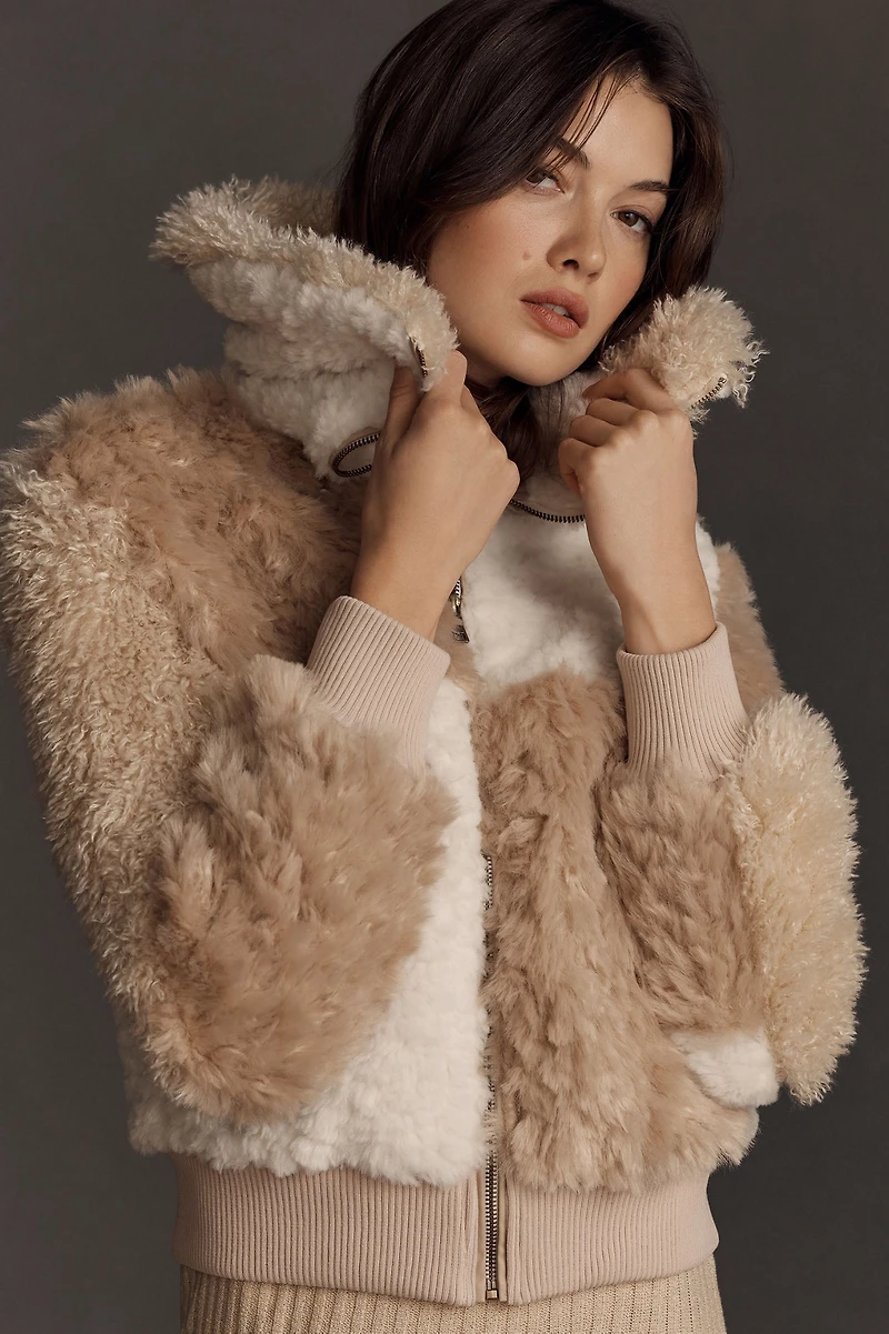 Avec Les Filles Colorblock Sherpa Bomber Jacket
