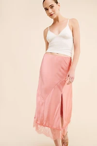 Bias-Cut Lace-Trim Midi Skirt