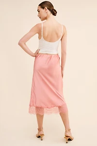 Bias-Cut Lace-Trim Midi Skirt