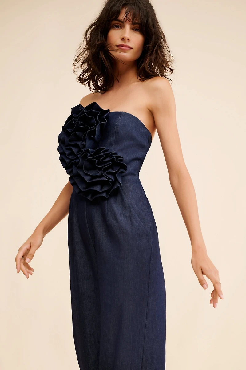 Yumi Kim 3-D Floral Denim Jumpsuit