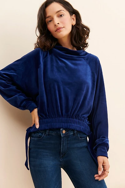 Side-Tie Velvet Pullover