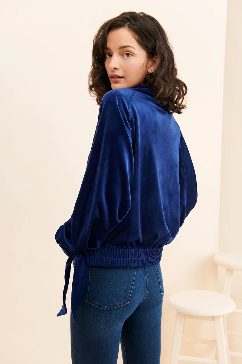 Side-Tie Velvet Pullover
