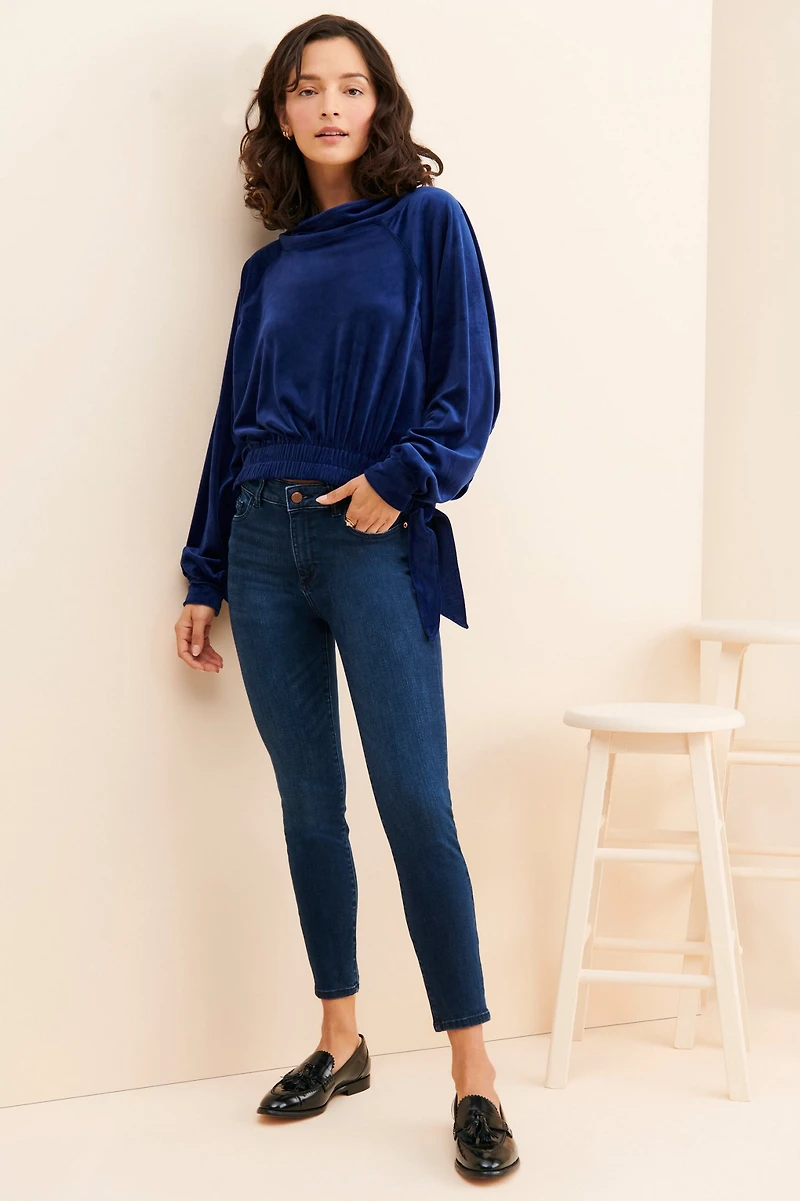 Side-Tie Velvet Pullover