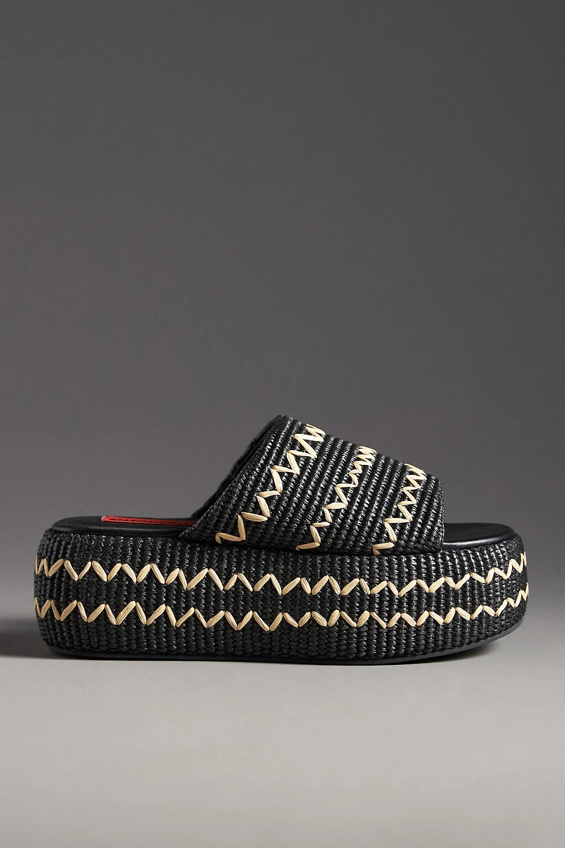 SIMONMILLER Zig Zag Raffia Platform Slide Sandals