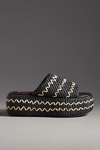 SIMONMILLER Zig Zag Raffia Platform Slide Sandals