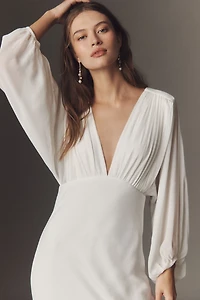 Shona Joy Lira Balloon-Sleeve Plunge V-Neck Maxi Dress