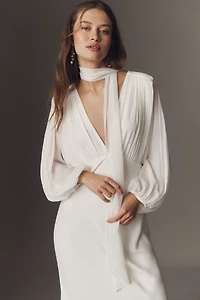 Shona Joy Lira Balloon-Sleeve Plunge V-Neck Maxi Dress
