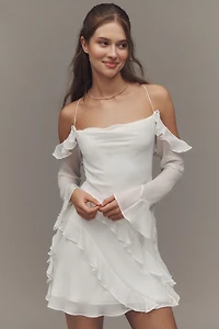 Shona Joy Lira Long-Sleeve Off-The-Shoulder Ruffled Mini Dress