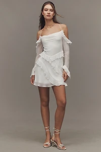 Shona Joy Lira Long-Sleeve Off-The-Shoulder Ruffled Mini Dress