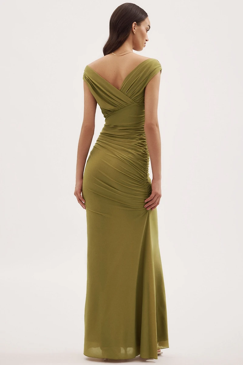Ronny Kobo Sophia V-Neck Ruched Maxi Dress