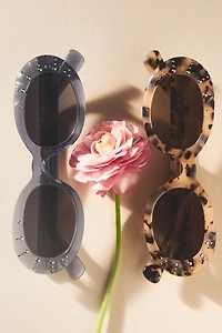 Crystal Tortoiseshell Oval Sunglasses