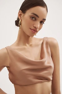 Norma Kamali Maria Sleeveless Satin Crop Top
