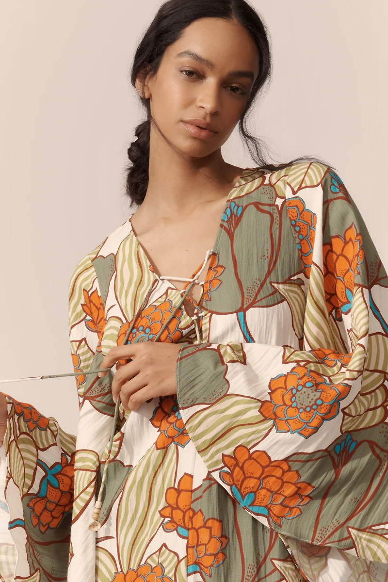 Traffic People Printed Linen Blend Mini Shift Dress