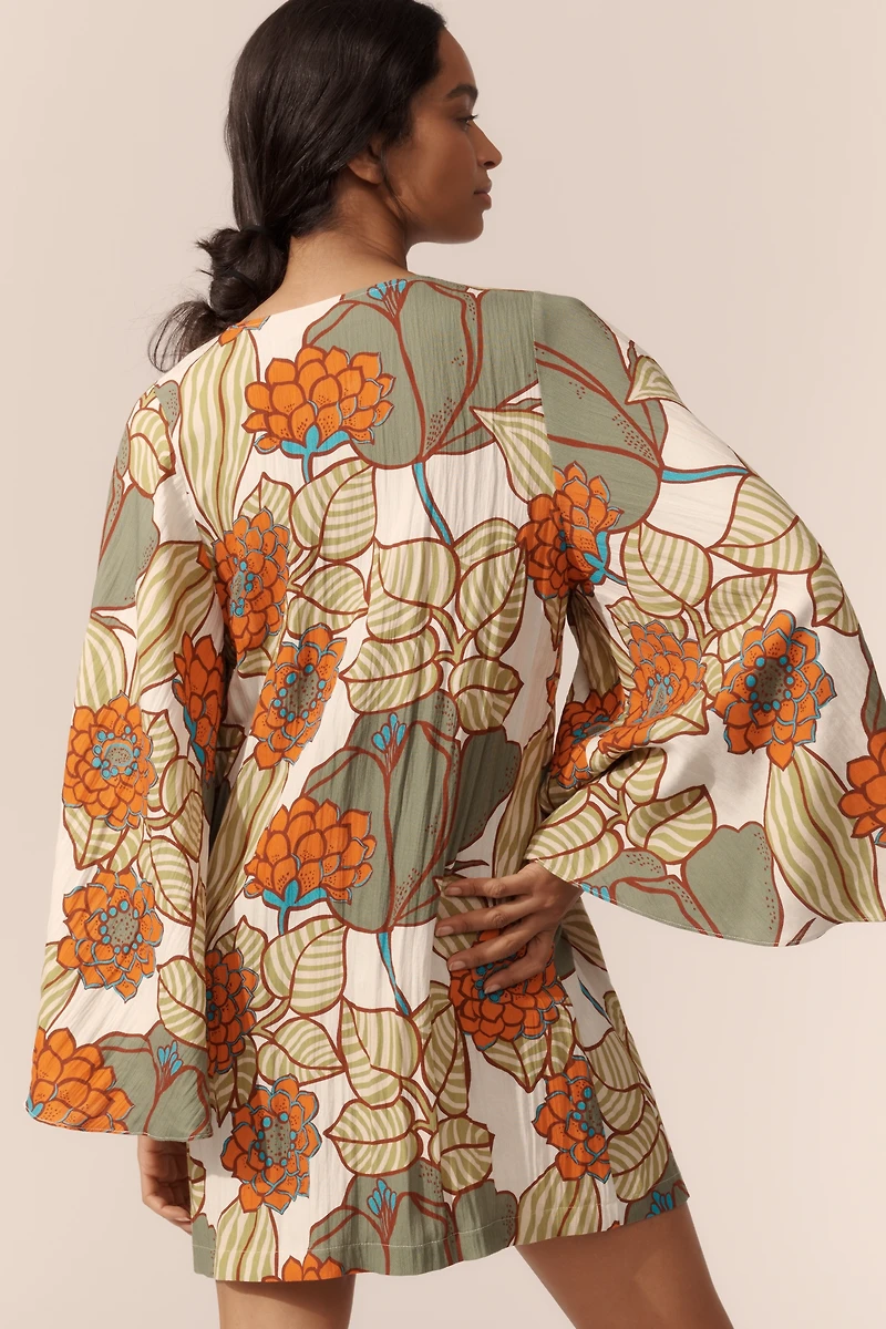 Traffic People Printed Linen Blend Mini Shift Dress