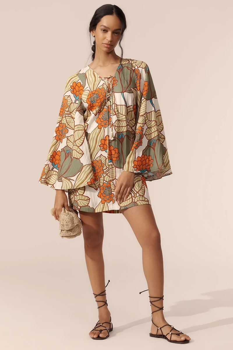Traffic People Printed Linen Blend Mini Shift Dress