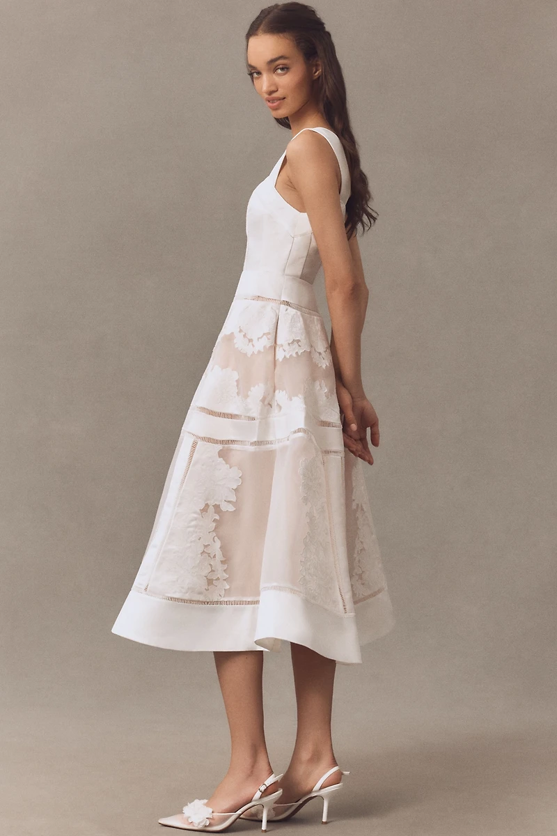 BHLDN Appliqué Square-Neck Fit & Flare Midi Dress