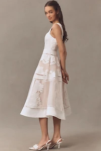 BHLDN Appliqué Square-Neck Fit & Flare Midi Dress