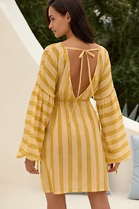 SoleilSoleil Long-Sleeve Striped Mini Kaftan
