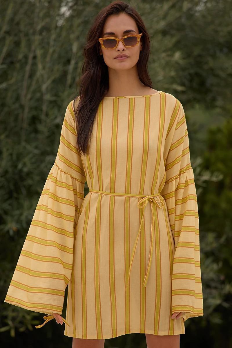 SoleilSoleil Long-Sleeve Striped Mini Kaftan