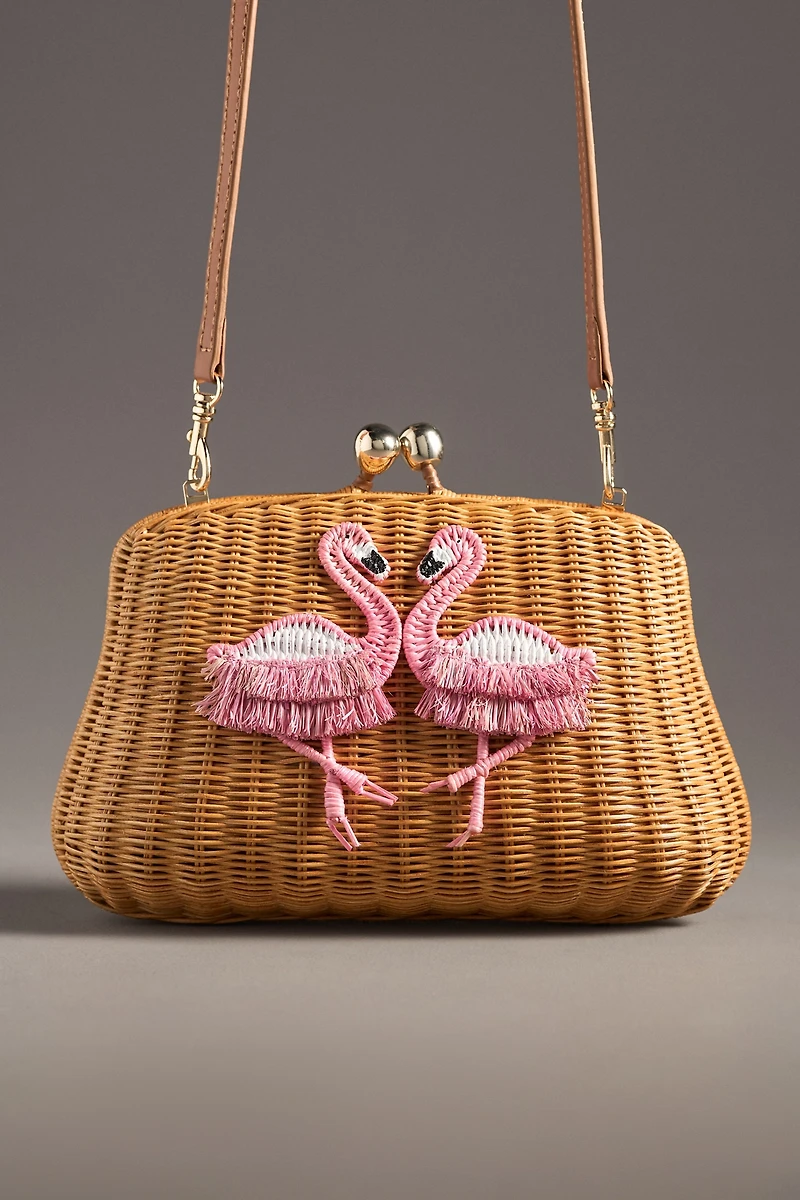 Serpui Blair Flamingo Wicker Clutch Bag