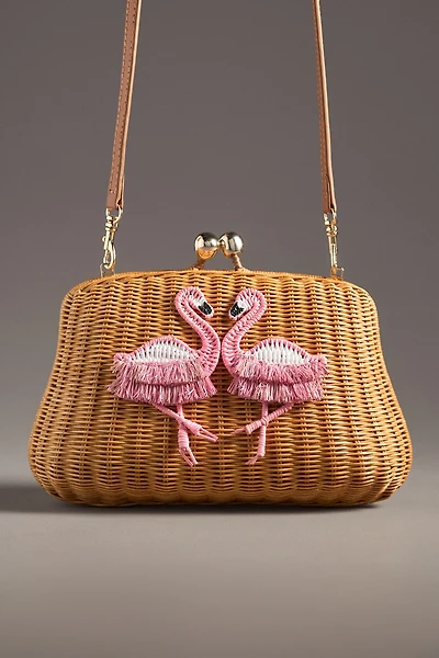 Serpui Blair Flamingo Wicker Clutch Bag
