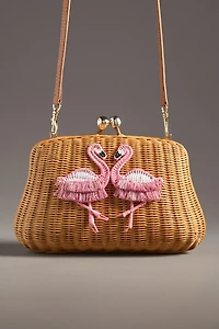 Serpui Blair Flamingo Wicker Clutch Bag
