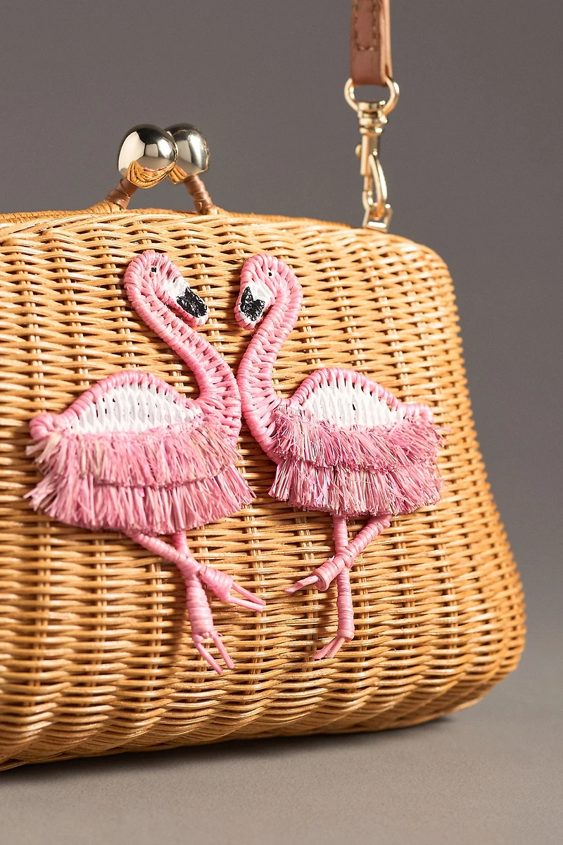 Serpui Blair Flamingo Wicker Clutch Bag