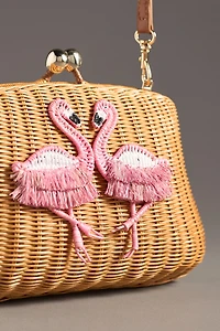 Serpui Blair Flamingo Wicker Clutch Bag