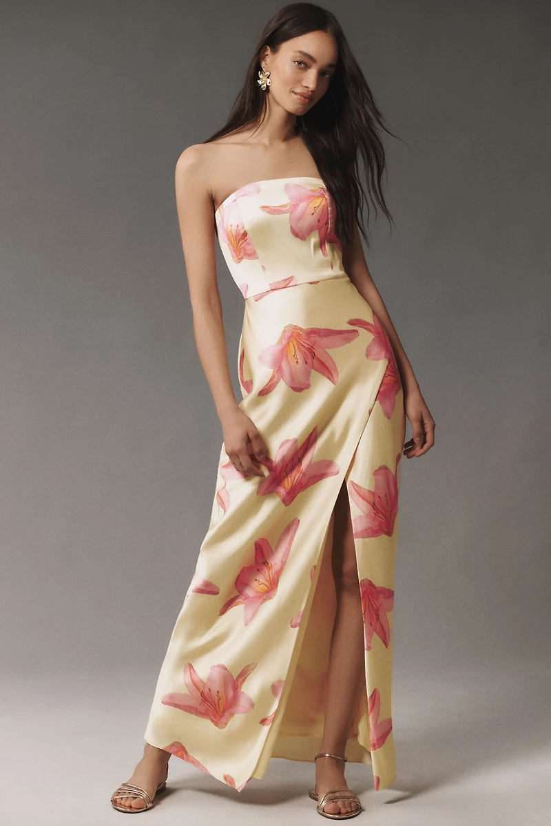 BHLDN Avianna Strapless Side-Slit Stretch Satin A-Line Maxi Dress