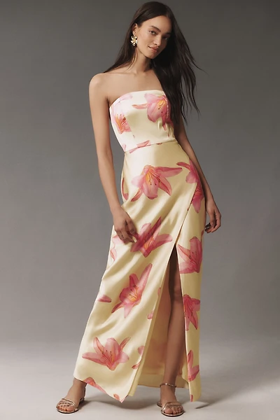 BHLDN Avianna Strapless Side-Slit Stretch Satin A-Line Maxi Dress