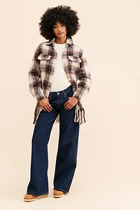 Avec Les Filles Plaid Fringe Hem Shirt Jacket