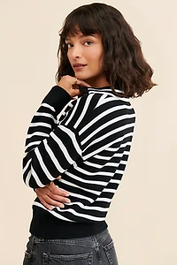 Flat White Striped Polo Knit Sweater