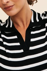 Flat White Striped Polo Knit Sweater