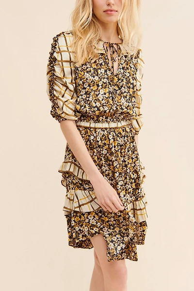 Current Air Tie Neck Tiered Mini Dress