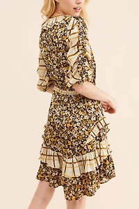Current Air Tie Neck Tiered Mini Dress