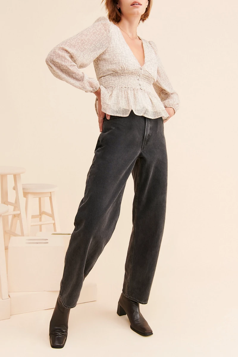 BTFL-Life Geometric Peplum Blouse