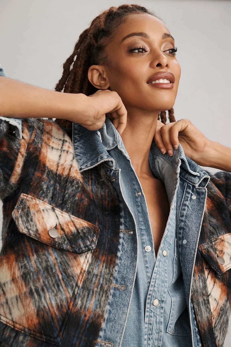 Pilcro Plaid Denim Mix Jacket