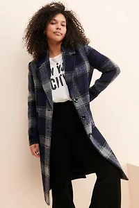 Bernardo Fuzzy Plaid Overcoat